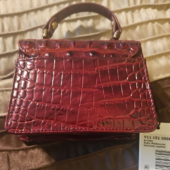 Brahmin Croc-Embossed Mini Top Handle Bag in Burgundy - Picture 3 of 7